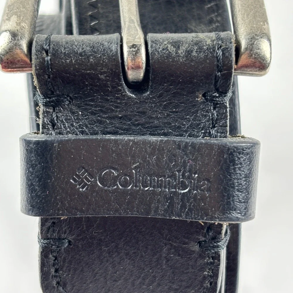 Columbia Leather Belt Mens XL 42-44 Black Stitched Casual Utility - Picture 2 of 5